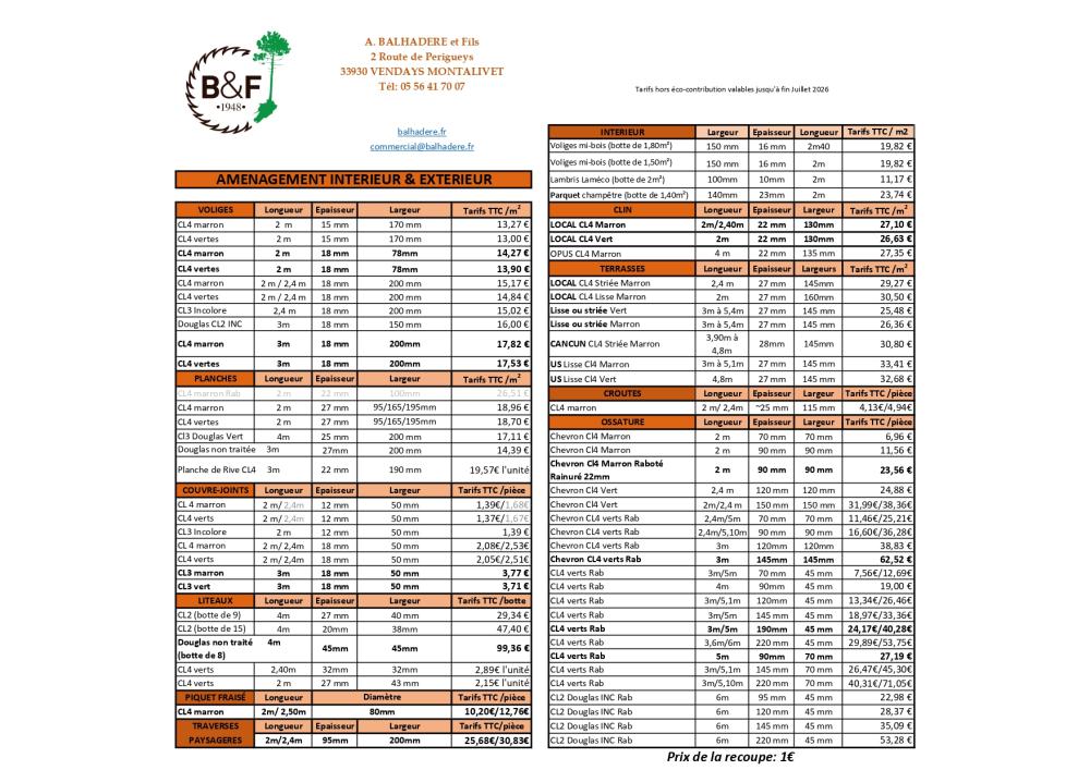 Tarifs TRAITE 0726